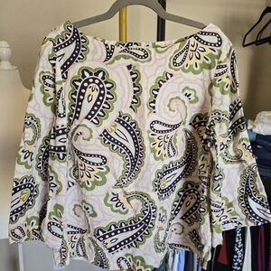 Boden 100% Linen US 14 Large Paisley Print Top